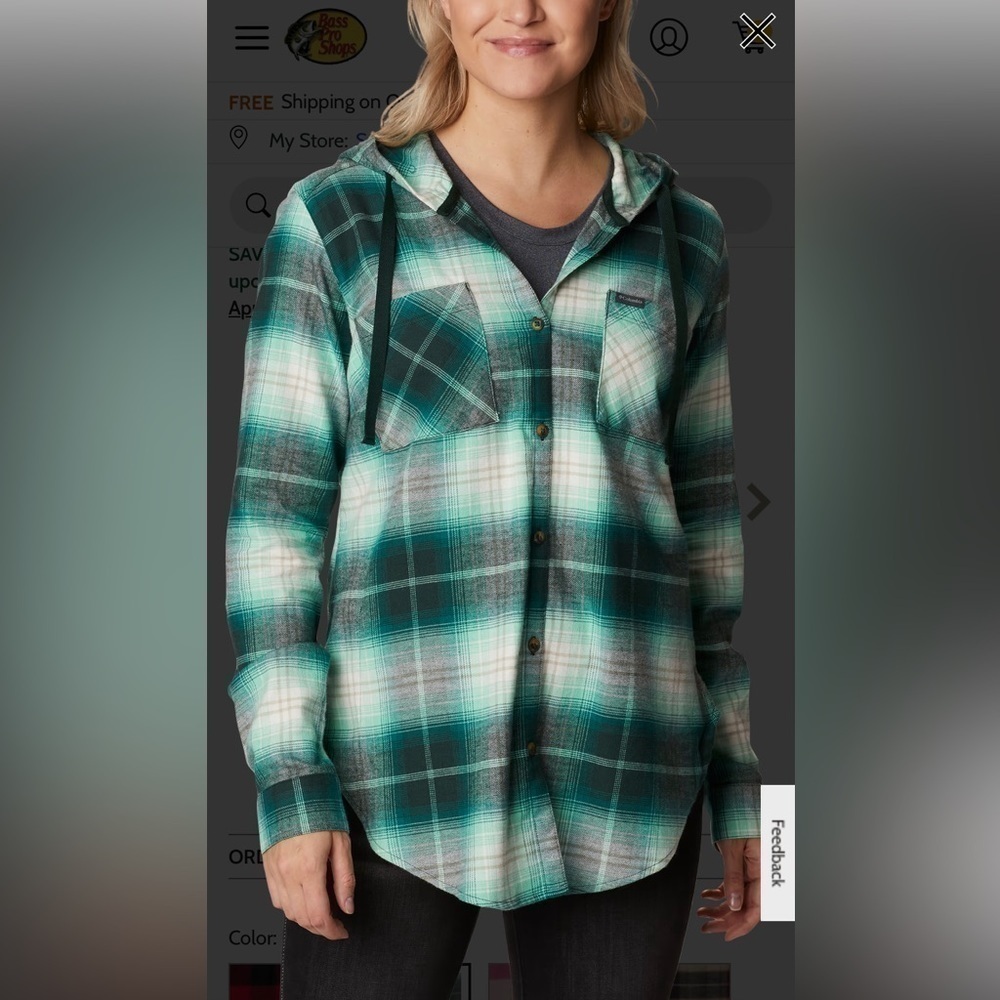 Columbia Anytime Stretch Hooded Long-Sleeve Plaid Shirt S